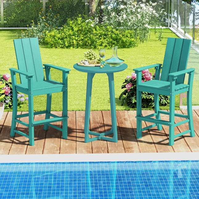 Tall Adirondack Chair Outdoor Bar Stool with Ergonomic Backrest for Backyard-Turquoise - Turquoise - Adirondack Chairs