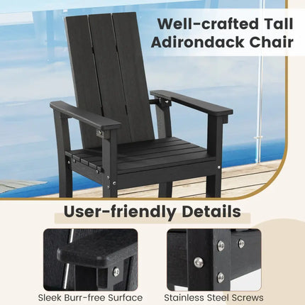 Tall Adirondack Chair Outdoor Bar Stool with Ergonomic Backrest for Backyard-Black - Black - Adirondack Chairs