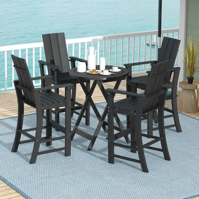 Tall Adirondack Chair Outdoor Bar Stool with Ergonomic Backrest for Backyard-Black - Black - Adirondack Chairs