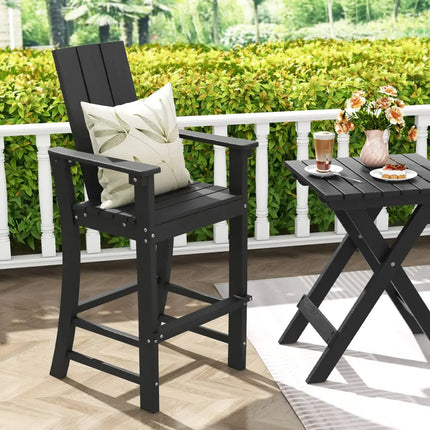 Tall Adirondack Chair Outdoor Bar Stool with Ergonomic Backrest for Backyard-Black - Black - Adirondack Chairs