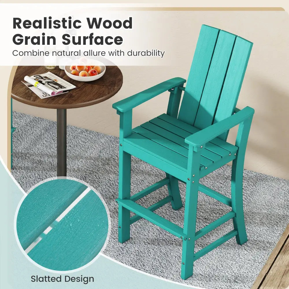 Tall Adirondack Chair Outdoor Bar Stool with Ergonomic Backrest for Backyard-Turquoise - Turquoise - Patio Bar Furniture