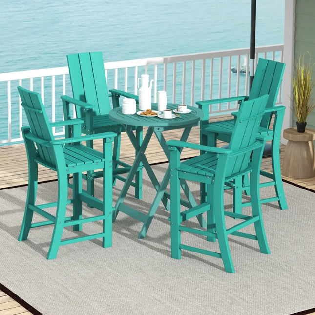 Tall Adirondack Chair Outdoor Bar Stool with Ergonomic Backrest for Backyard-Turquoise - Turquoise - Adirondack Chairs