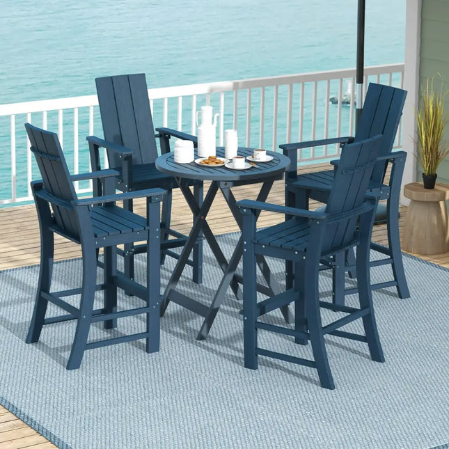 Tall Adirondack Chair Outdoor Bar Stool with Ergonomic Backrest for Backyard-Blue - Blue - Adirondack Chairs