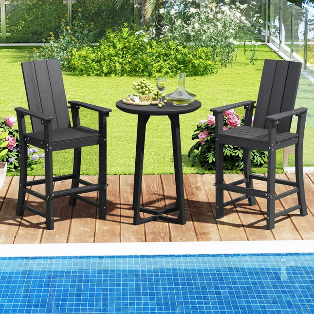 Tall Adirondack Chair Outdoor Bar Stool with Ergonomic Backrest for Backyard-Black - Black - Adirondack Chairs