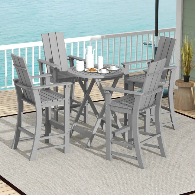 Tall Adirondack Chair Outdoor Bar Stool with Ergonomic Backrest for Backyard-Gray - Gray - Adirondack Chairs