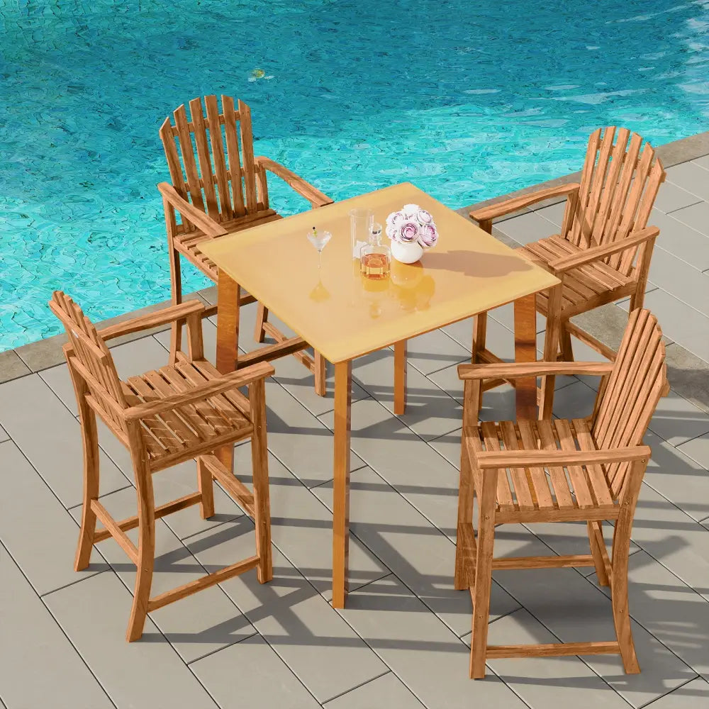 Tall Adirondack Chair with Armrests and Footrest for Deck-Natural - Natural - Adirondack Chairs