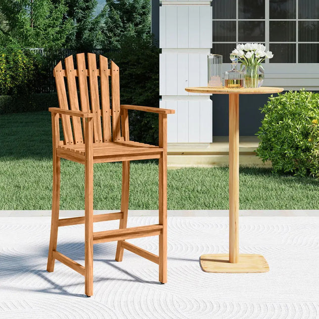 Tall Adirondack Chair with Armrests and Footrest for Deck-Natural - Natural - Adirondack Chairs
