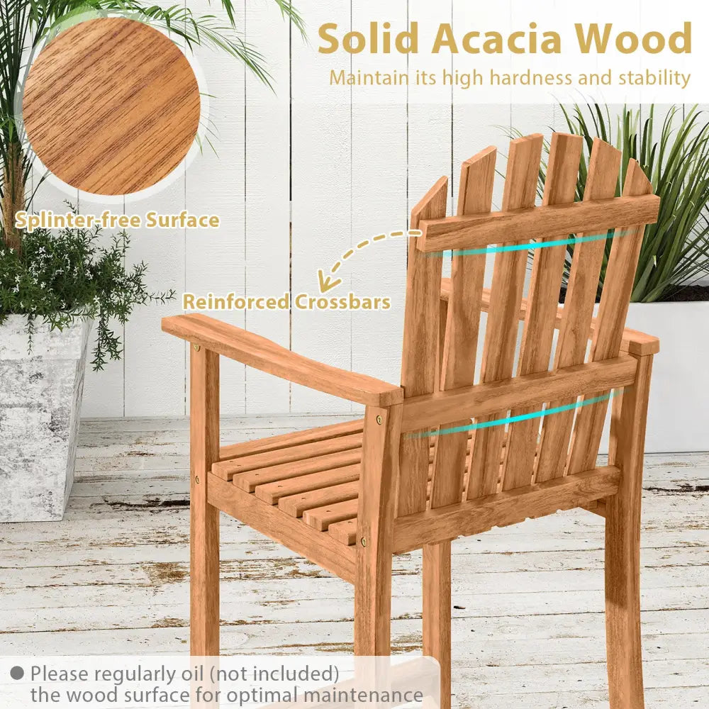 Tall Adirondack Chair with Armrests and Footrest for Deck-Natural - Natural - Adirondack Chairs