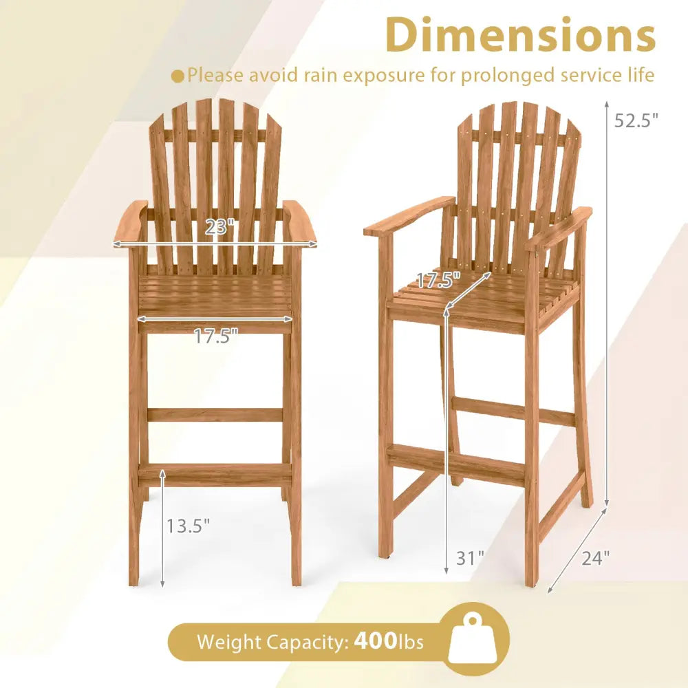 Tall Adirondack Chair with Armrests and Footrest for Deck-Natural - Natural - Adirondack Chairs