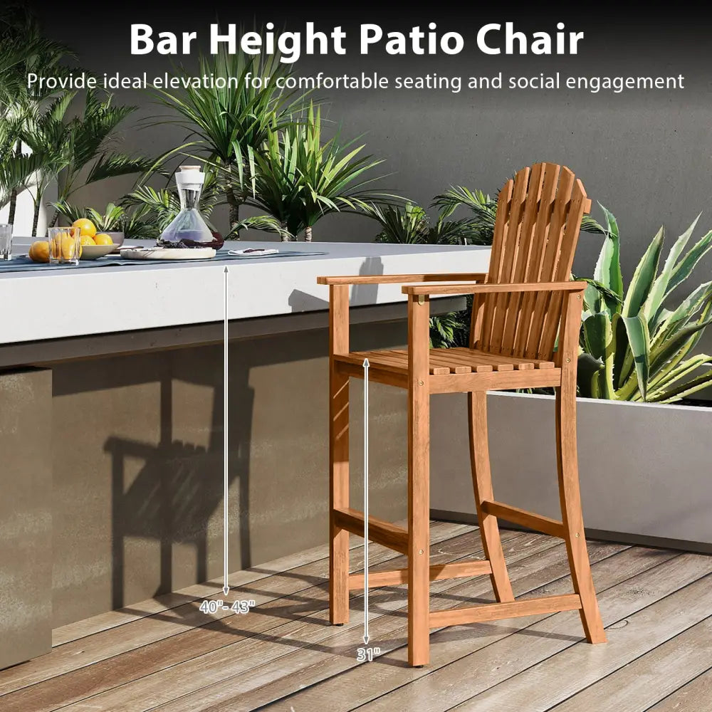 Tall Adirondack Chair with Armrests and Footrest for Deck-Natural - Natural - Adirondack Chairs