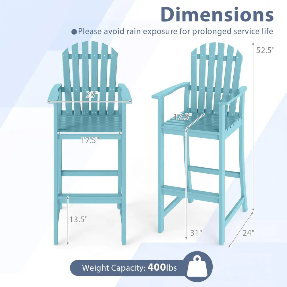Tall Adirondack Chair with Armrests and Footrest for Deck-Turquoise - Turquoise - Adirondack Chairs