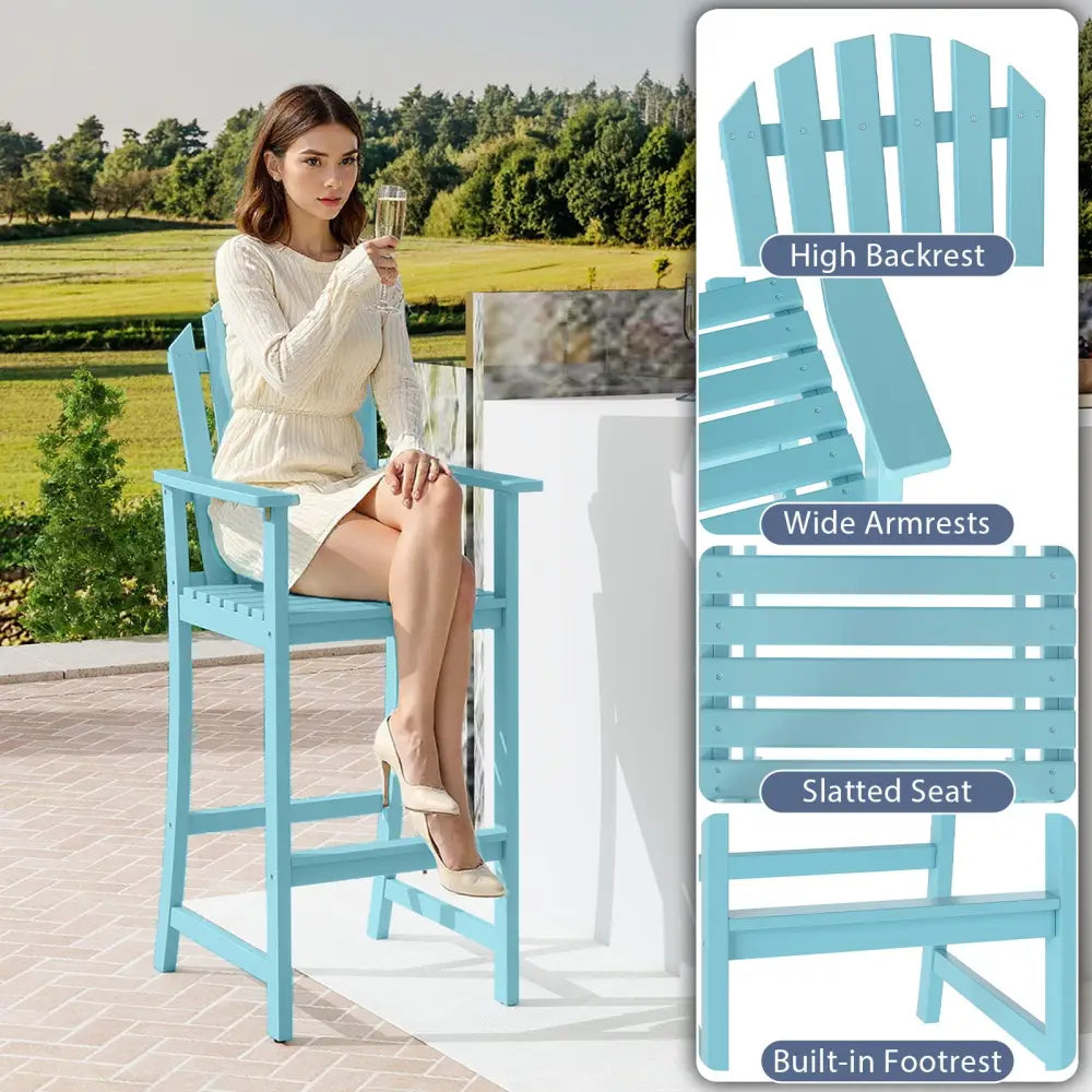 Tall Adirondack Chair with Armrests and Footrest for Deck-Turquoise - Turquoise - Adirondack Chairs