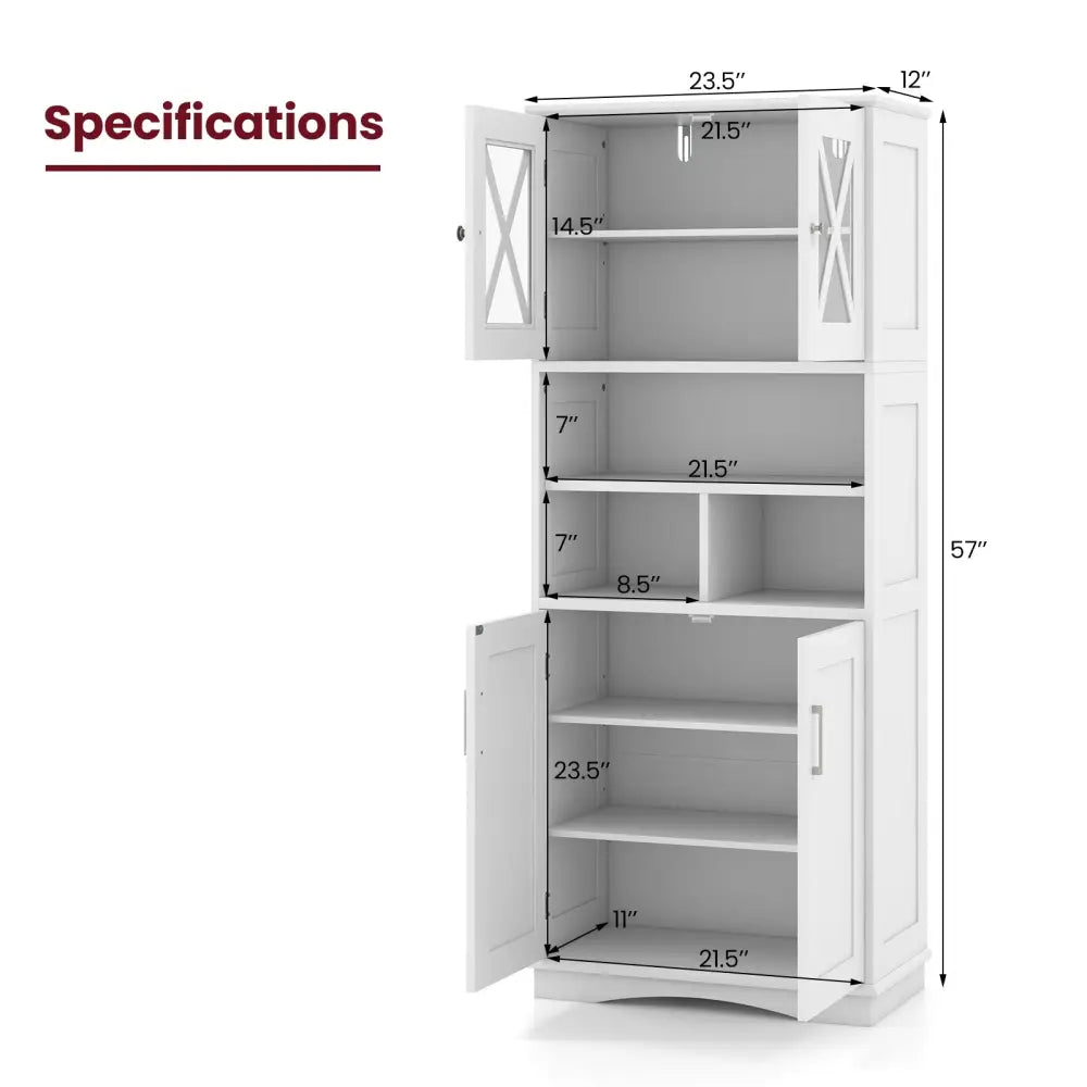 Tall Bathroom Cabinet Large Floor Storage Cabinet with Acrylic Doors and 3 Cubes-White - White - Floor Cabinets