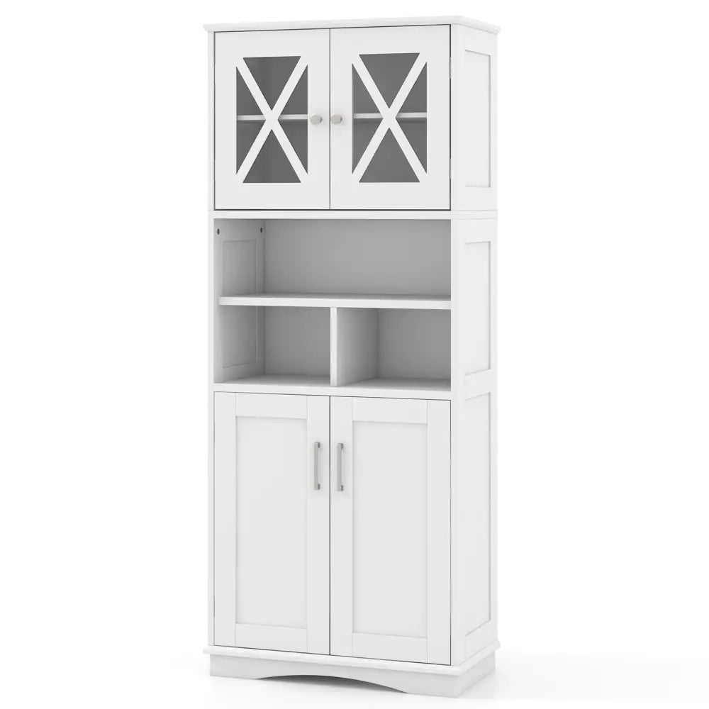 Tall Bathroom Cabinet Large Floor Storage Cabinet with Acrylic Doors and 3 Cubes-White - White - Floor Cabinets