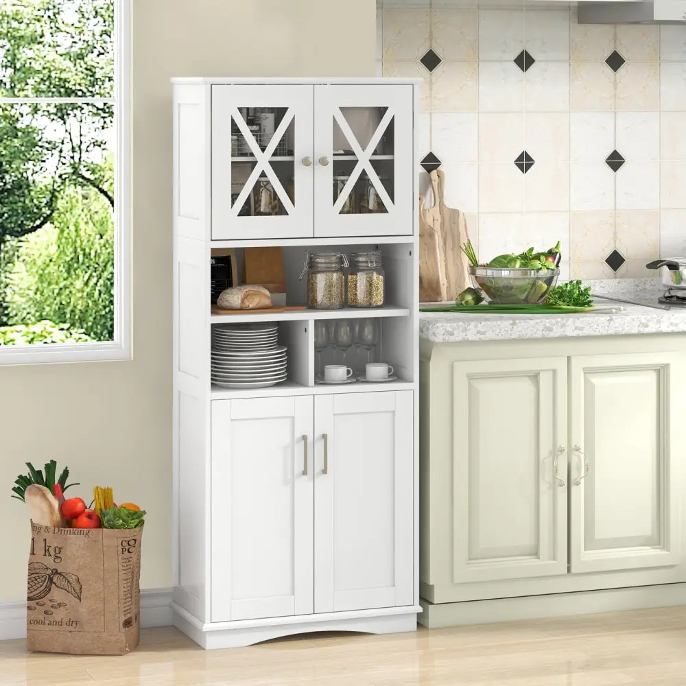 Tall Bathroom Cabinet Large Floor Storage Cabinet with Acrylic Doors and 3 Cubes-White - White - Floor Cabinets