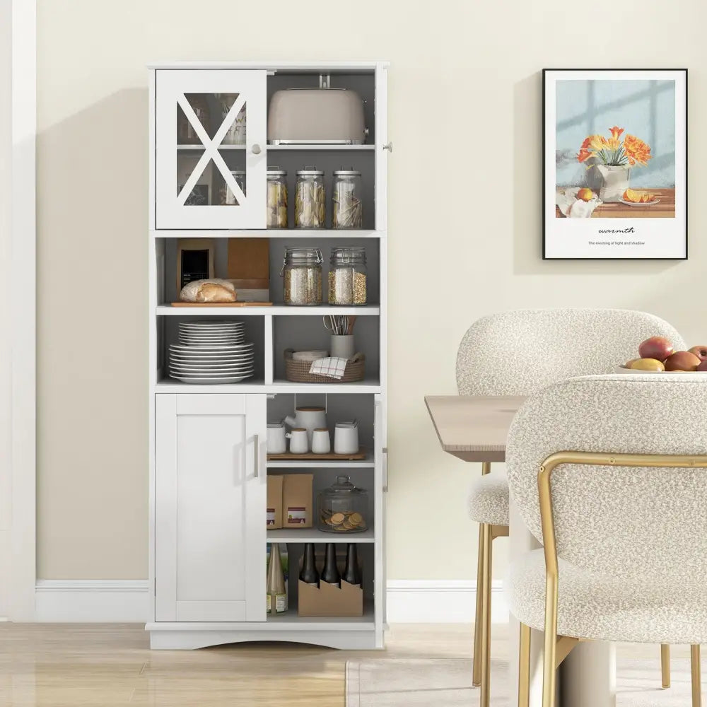 Tall Bathroom Cabinet Large Floor Storage Cabinet with Acrylic Doors and 3 Cubes-White - White - Floor Cabinets