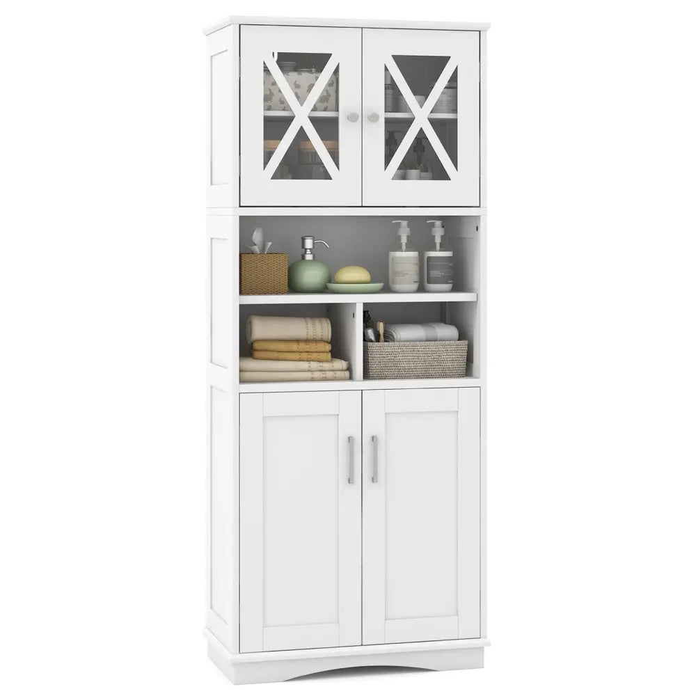 Tall Bathroom Cabinet Large Floor Storage Cabinet with Acrylic Doors and 3 Cubes-White - White - Floor Cabinets