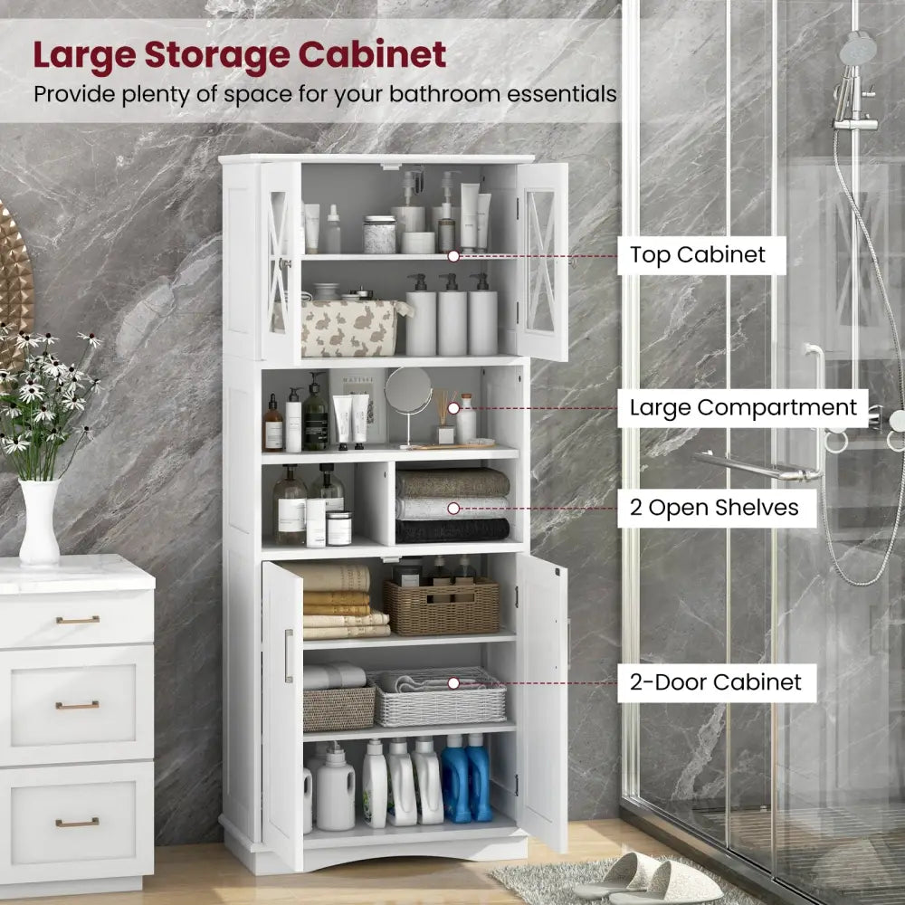 Tall Bathroom Cabinet Large Floor Storage Cabinet with Acrylic Doors and 3 Cubes-White - White - Floor Cabinets