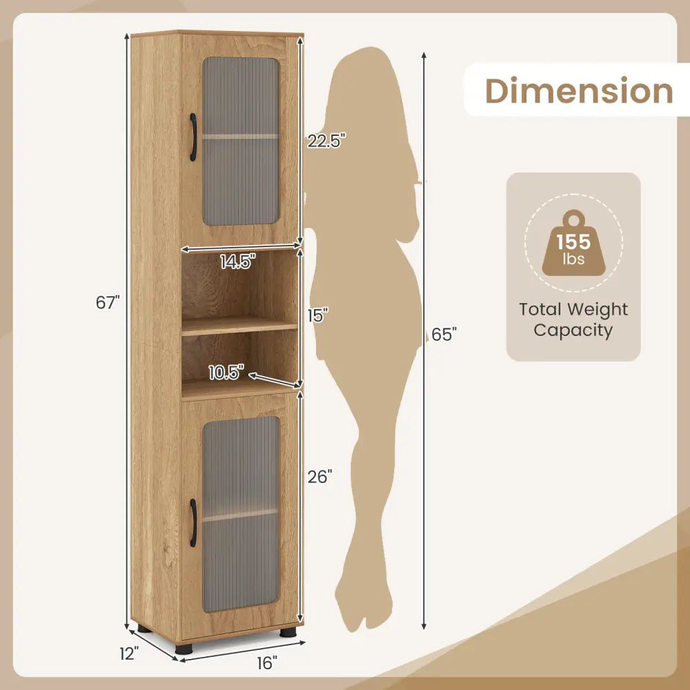 Tall Bathroom Storage Cabinet 67 Inches Freestanding Storage Organizer-Natural - Natural - Floor Cabinets