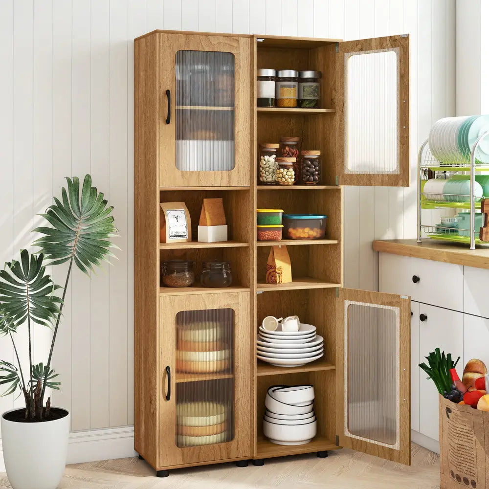 Tall Bathroom Storage Cabinet 67 Inches Freestanding Storage Organizer-Natural - Natural - Floor Cabinets