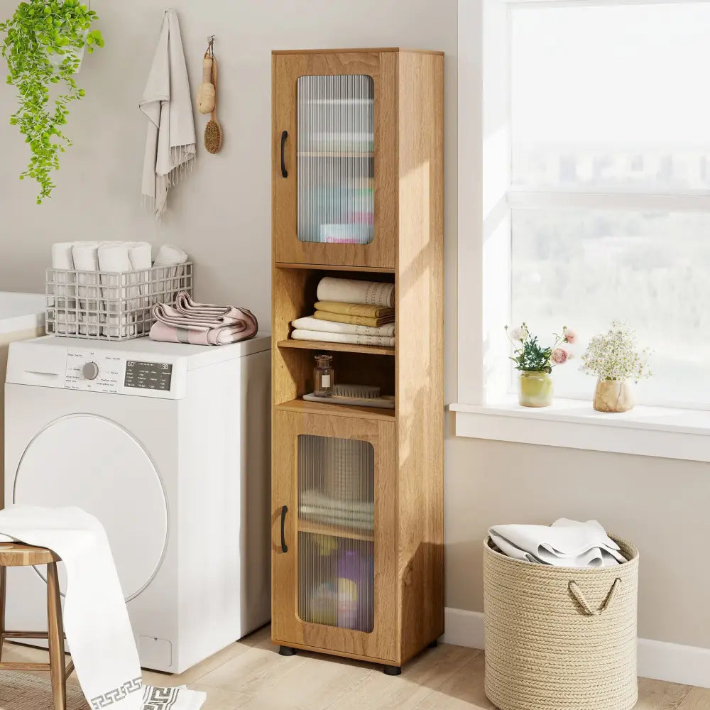 Tall Bathroom Storage Cabinet 67 Inches Freestanding Storage Organizer-Natural - Natural - Floor Cabinets