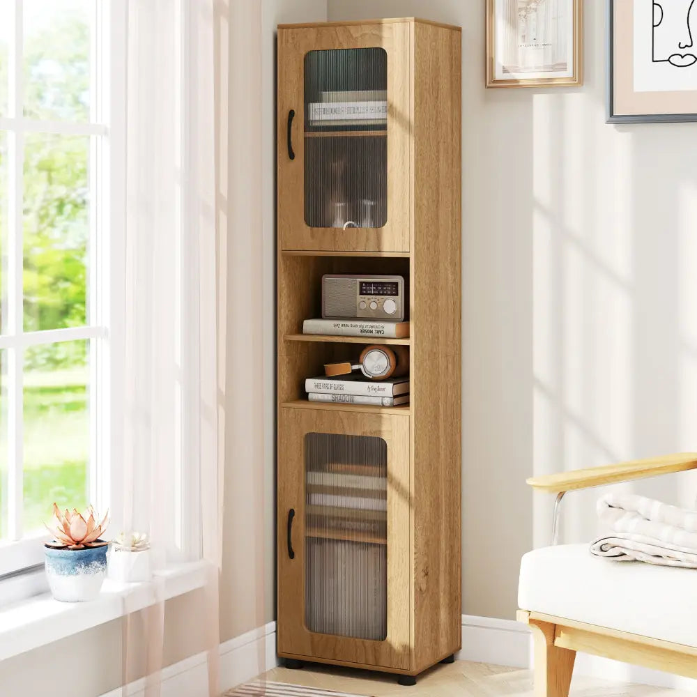 Tall Bathroom Storage Cabinet 67 Inches Freestanding Storage Organizer-Natural - Natural - Floor Cabinets