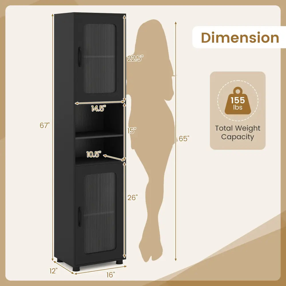 Tall Bathroom Storage Cabinet 67 Inches Freestanding Storage Organizer-Black - Black - Floor Cabinets