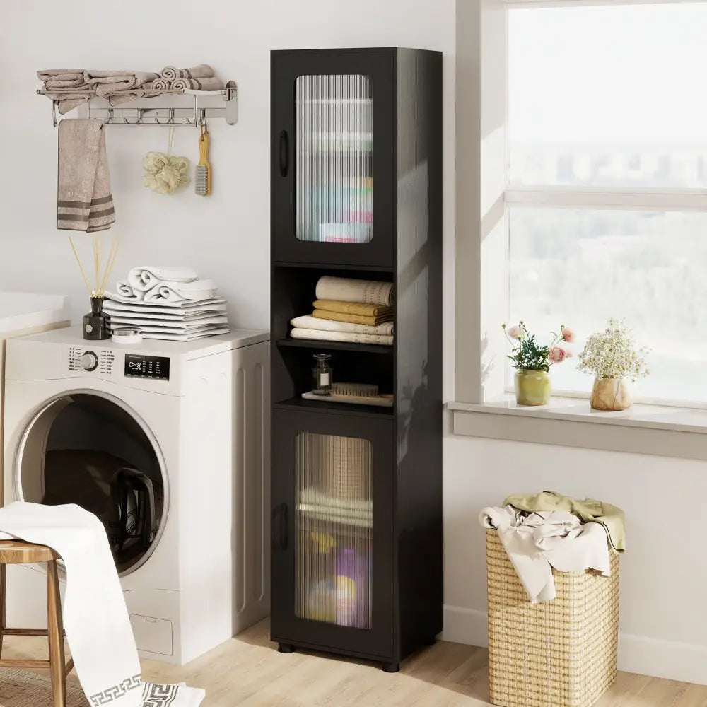 Tall Bathroom Storage Cabinet 67 Inches Freestanding Storage Organizer-Black - Black - Floor Cabinets