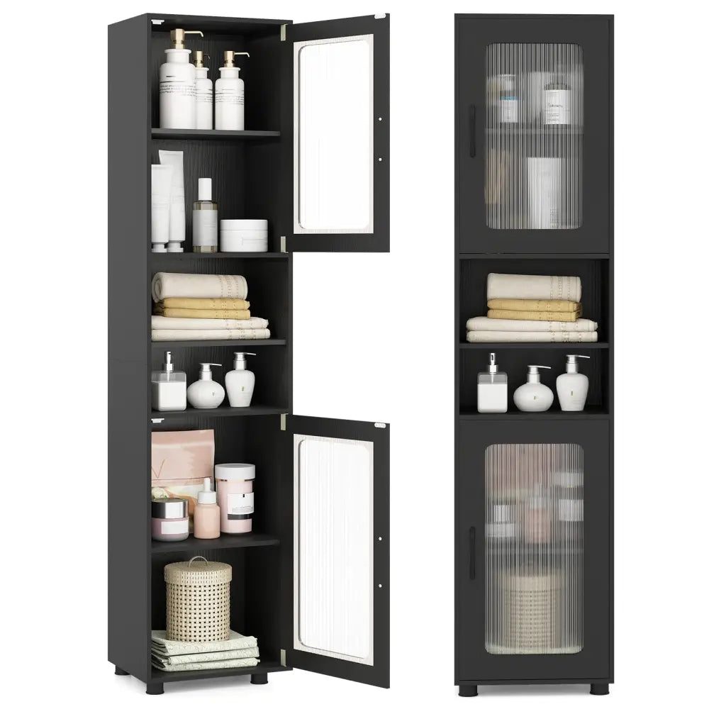 Tall Bathroom Storage Cabinet 67 Inches Freestanding Storage Organizer-Black - Black - Floor Cabinets