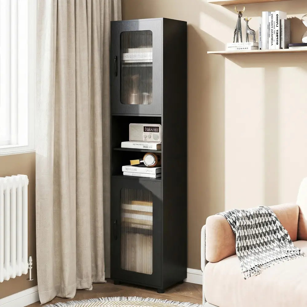 Tall Bathroom Storage Cabinet 67 Inches Freestanding Storage Organizer-Black - Black - Floor Cabinets