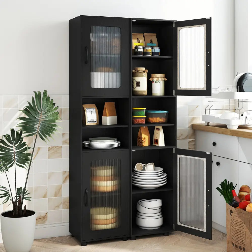 Tall Bathroom Storage Cabinet 67 Inches Freestanding Storage Organizer-Black - Black - Floor Cabinets