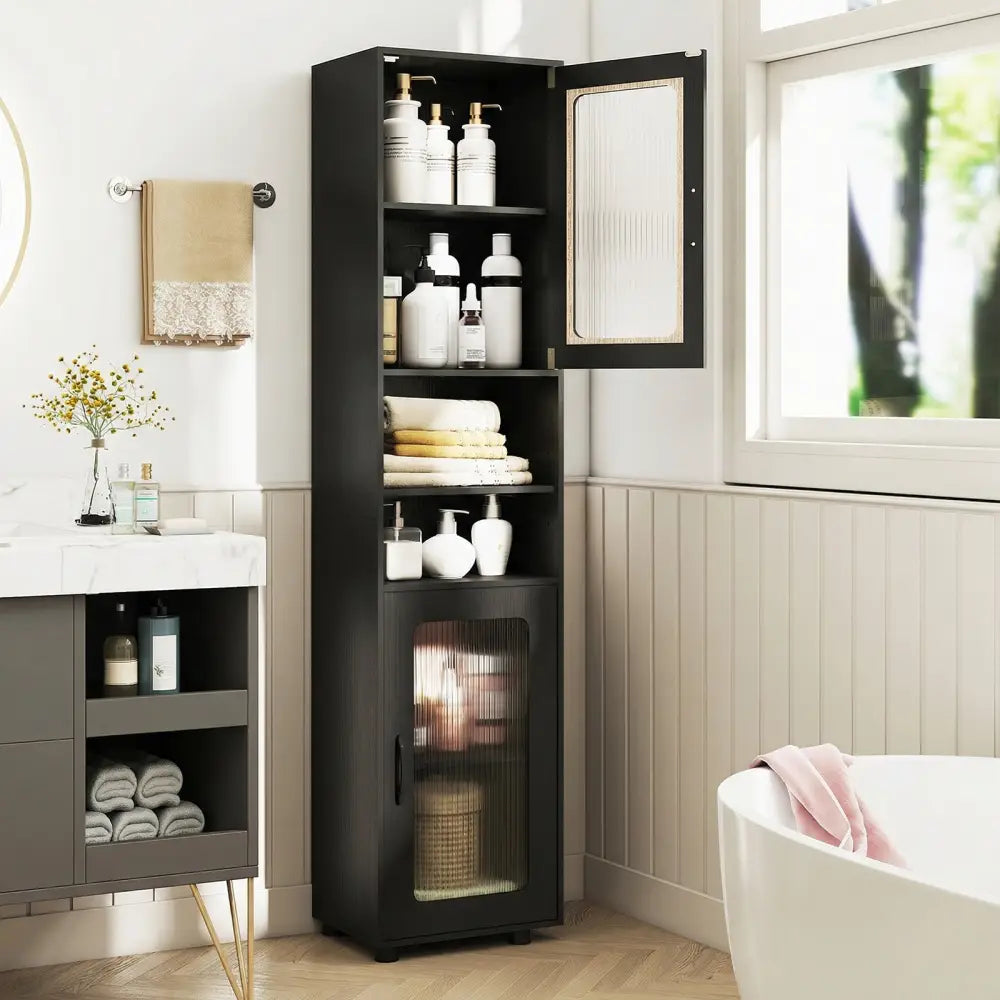 Tall Bathroom Storage Cabinet 67 Inches Freestanding Storage Organizer-Black - Black - Floor Cabinets