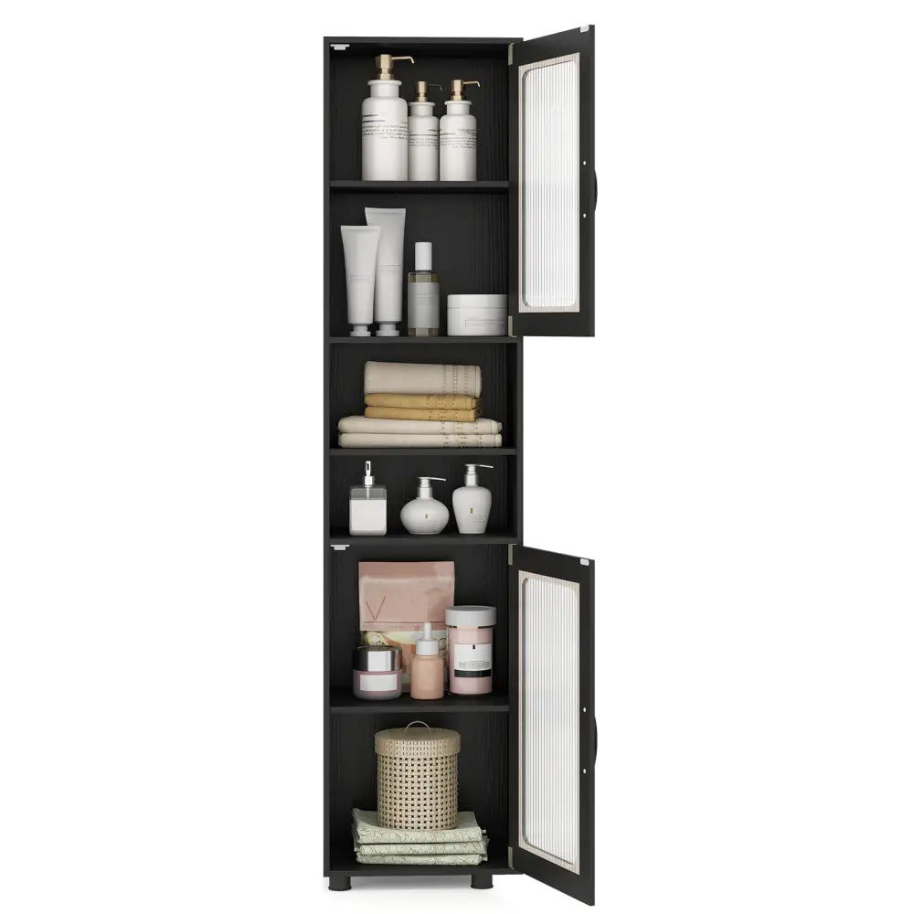 Tall Bathroom Storage Cabinet 67 Inches Freestanding Storage Organizer-Black - Black - Floor Cabinets