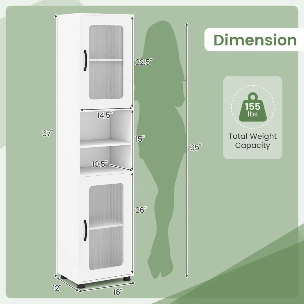 Tall Bathroom Storage Cabinet 67 Inches Freestanding Storage Organizer-White - White - Floor Cabinets