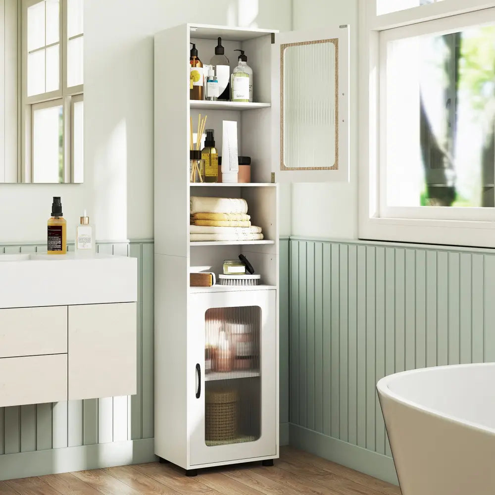 Tall Bathroom Storage Cabinet 67 Inches Freestanding Storage Organizer-White - White - Floor Cabinets
