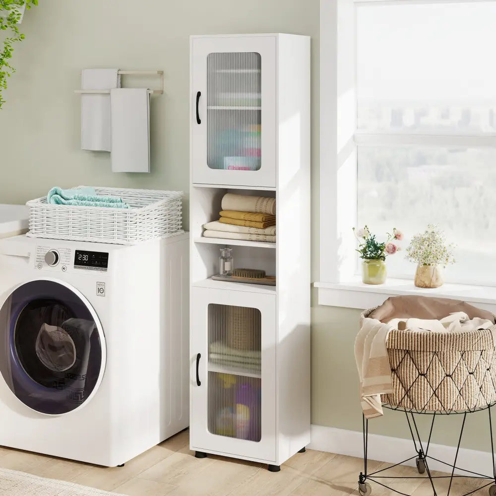 Tall Bathroom Storage Cabinet 67 Inches Freestanding Storage Organizer-White - White - Floor Cabinets