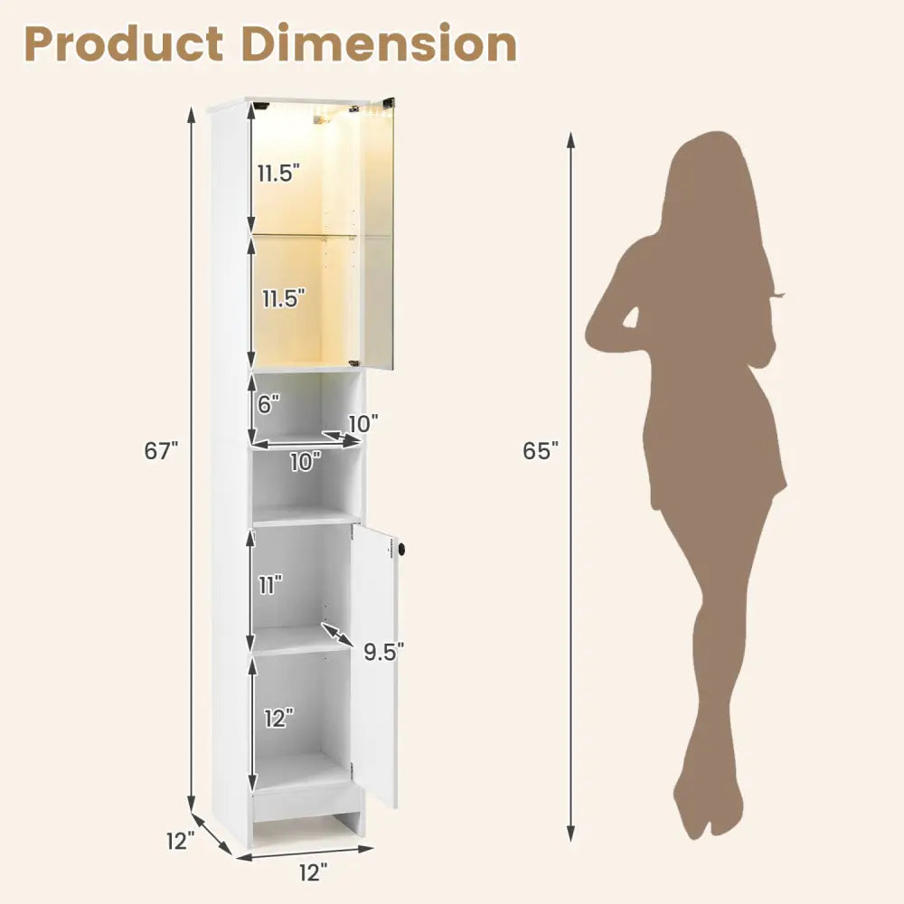 Tall Bathroom Storage Cabinet with LED Lights and Adjustable Shelves-White - White - Floor Cabinets