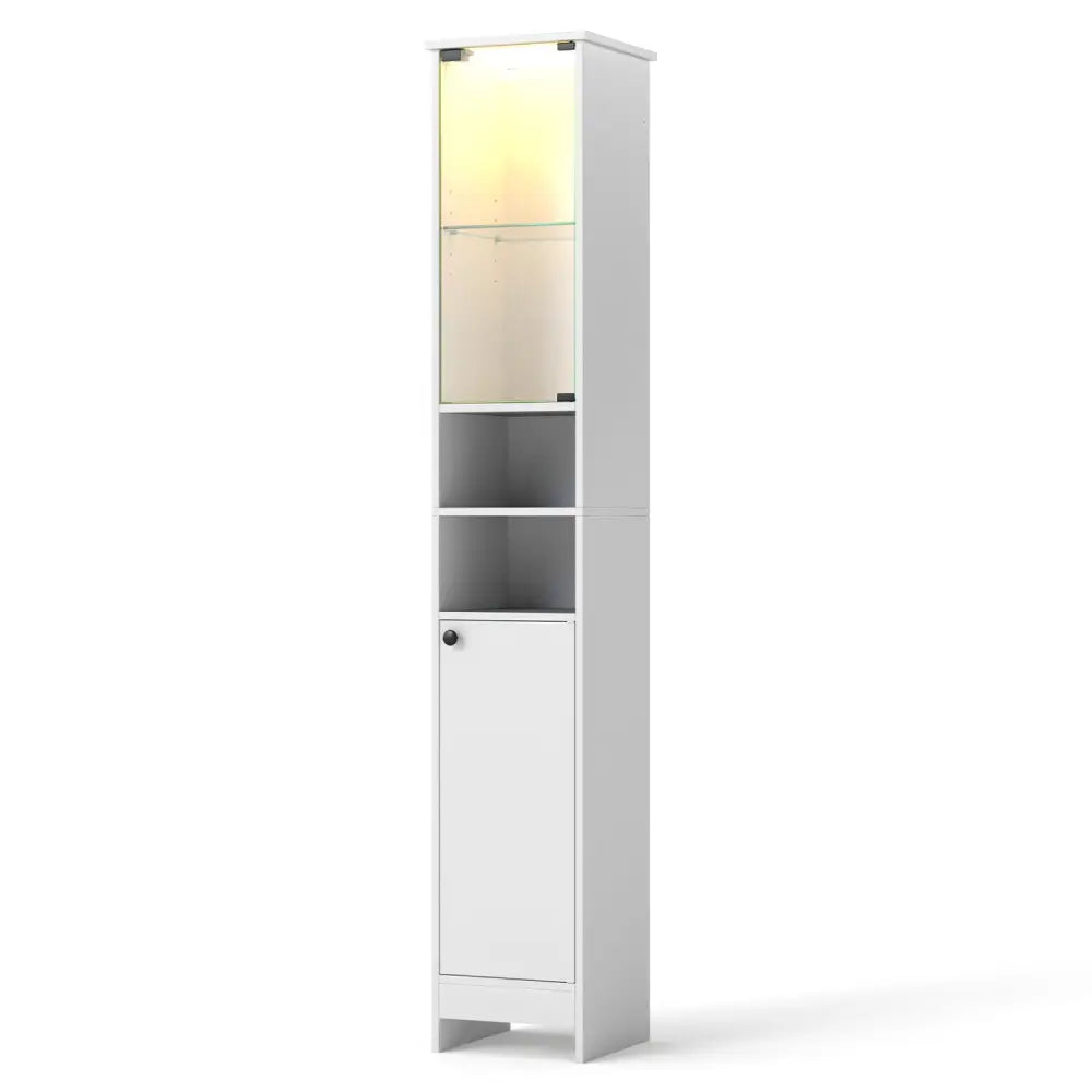 Tall Bathroom Storage Cabinet with LED Lights and Adjustable Shelves-White - White - Floor Cabinets