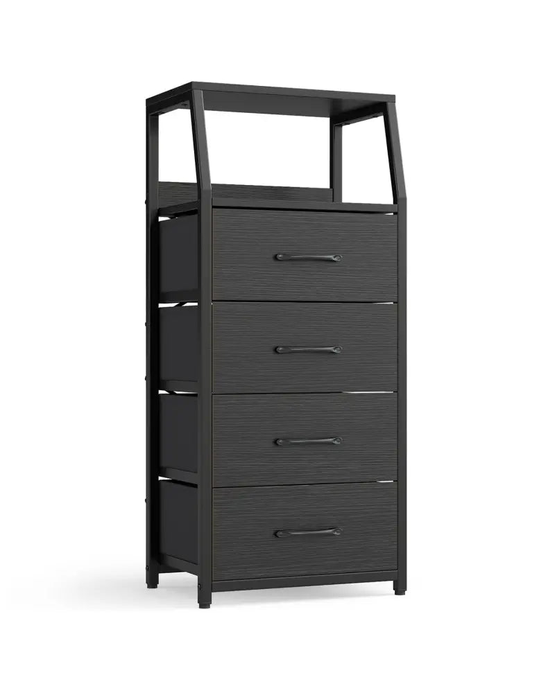 Tall Dresser with 4 Fabric Drawers and Metal Frame for Bedroom-Black - Black - Dressers & Chests