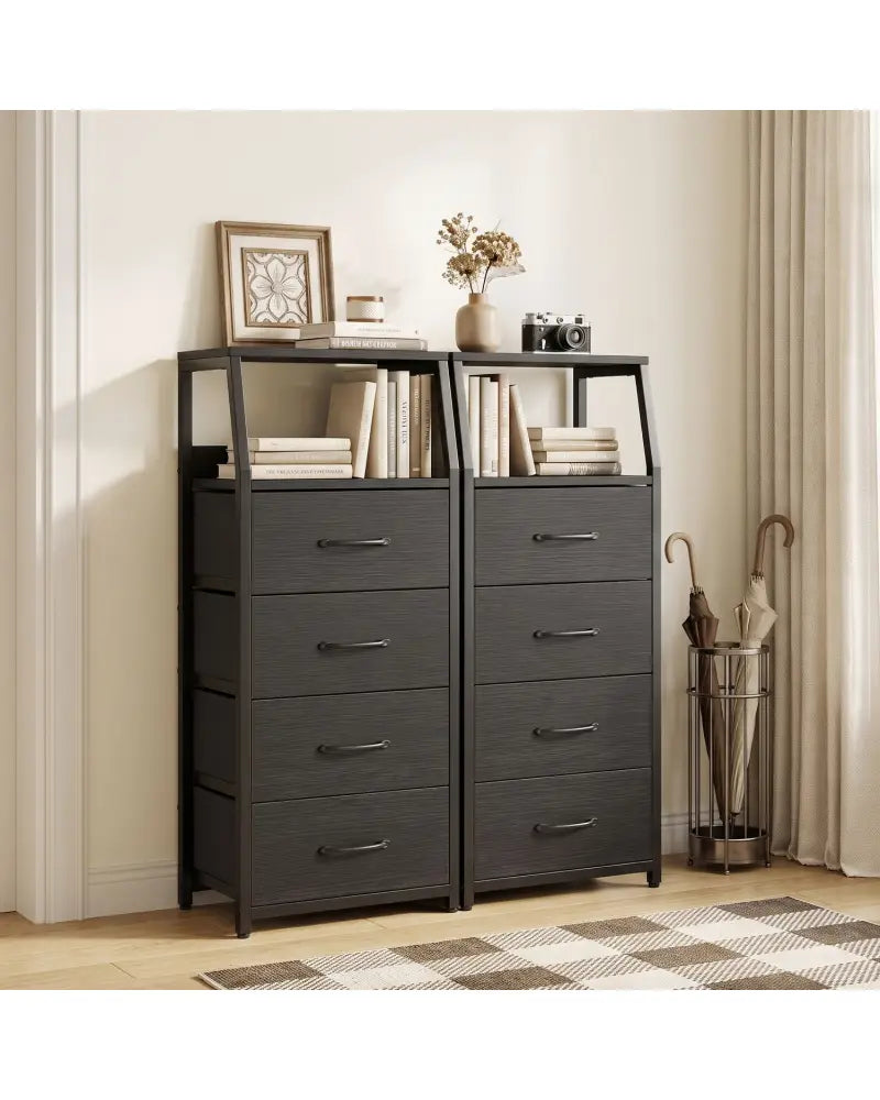 Tall Dresser with 4 Fabric Drawers and Metal Frame for Bedroom-Black - Black - Dressers & Chests