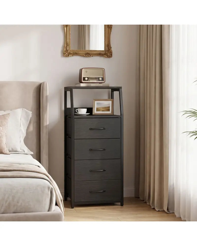 Tall Dresser with 4 Fabric Drawers and Metal Frame for Bedroom-Black - Black - Dressers & Chests