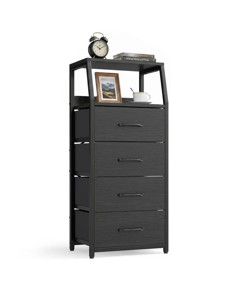 Tall Dresser with 4 Fabric Drawers and Metal Frame for Bedroom-Black - Black - Dressers & Chests