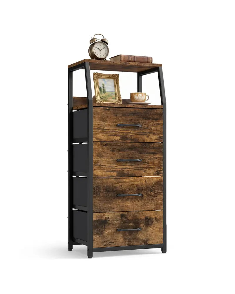 Tall Dresser with 4 Fabric Drawers and Metal Frame for Bedroom-Rustic Brown - Rustic Brown - Dressers & Chests