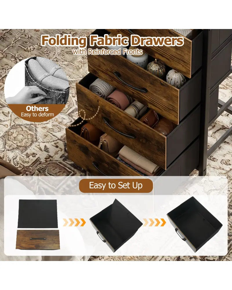 Tall Dresser with 4 Fabric Drawers and Metal Frame for Bedroom-Rustic Brown - Rustic Brown - Dressers & Chests
