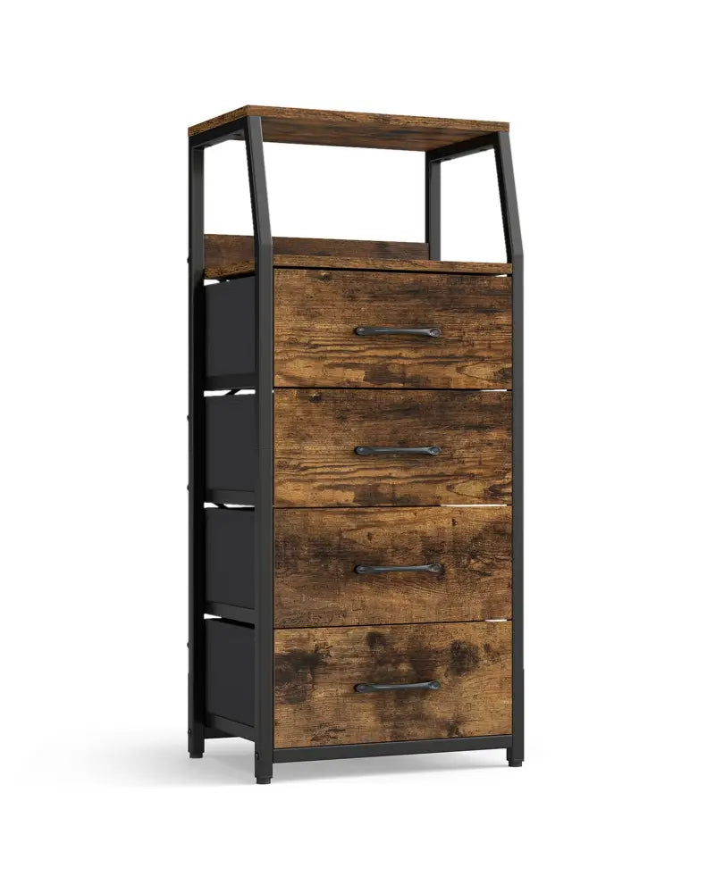 Tall Dresser with 4 Fabric Drawers and Metal Frame for Bedroom-Rustic Brown - Rustic Brown - Dressers & Chests