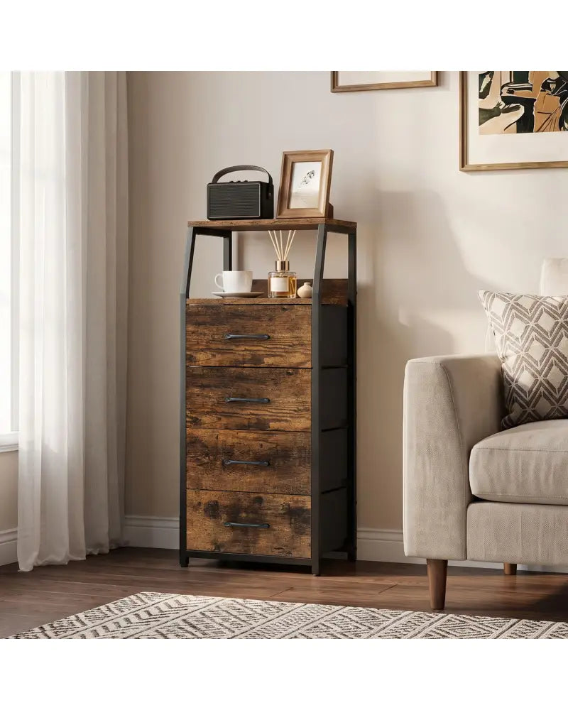 Tall Dresser with 4 Fabric Drawers and Metal Frame for Bedroom-Rustic Brown - Rustic Brown - Dressers & Chests