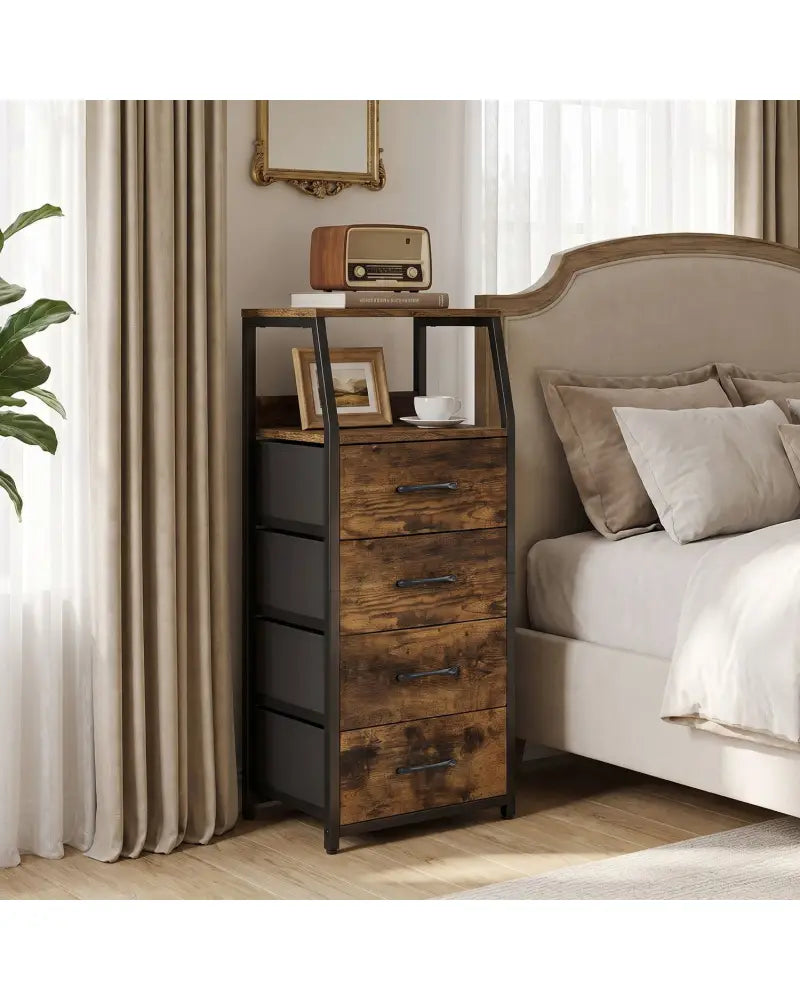 Tall Dresser with 4 Fabric Drawers and Metal Frame for Bedroom-Rustic Brown - Rustic Brown - Dressers & Chests