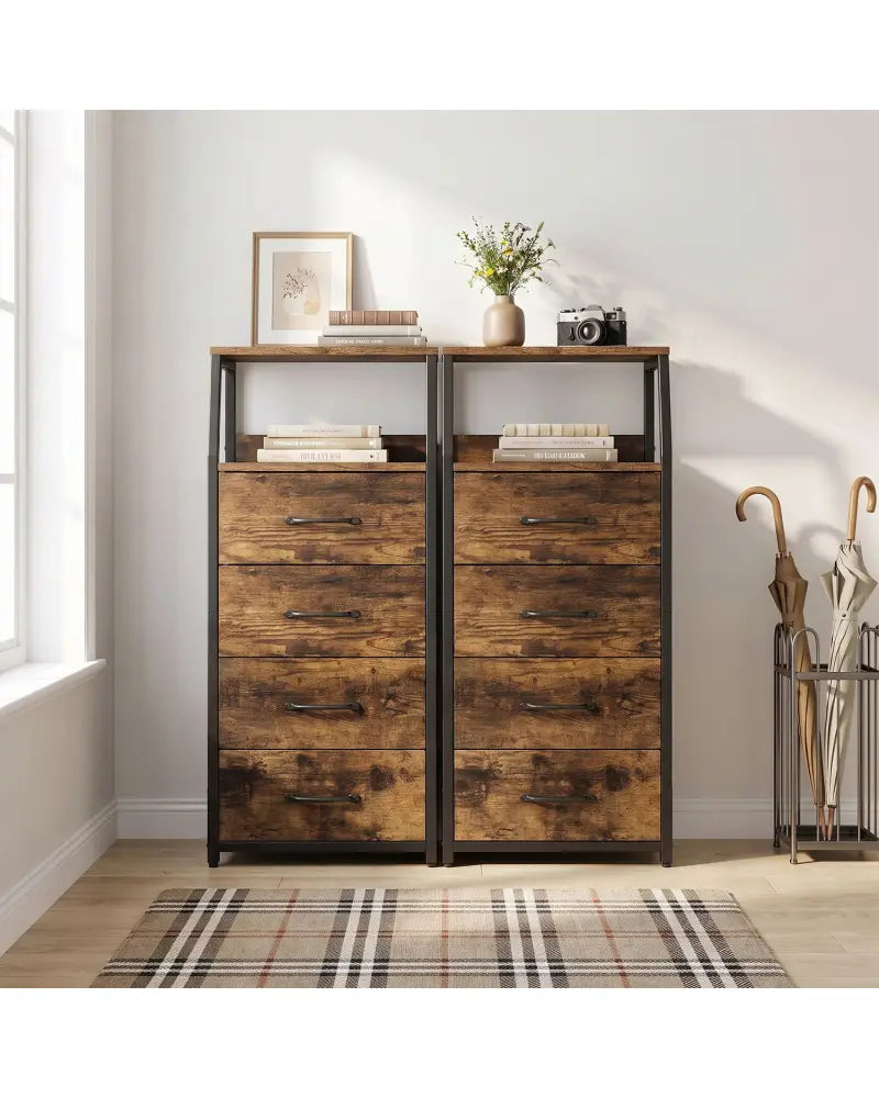 Tall Dresser with 4 Fabric Drawers and Metal Frame for Bedroom-Rustic Brown - Rustic Brown - Dressers & Chests