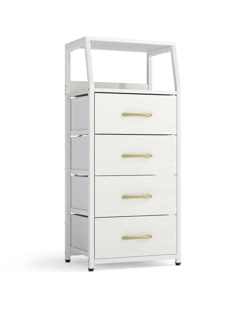 Tall Dresser with 4 Fabric Drawers and Metal Frame for Bedroom-White - White - Dressers & Chests