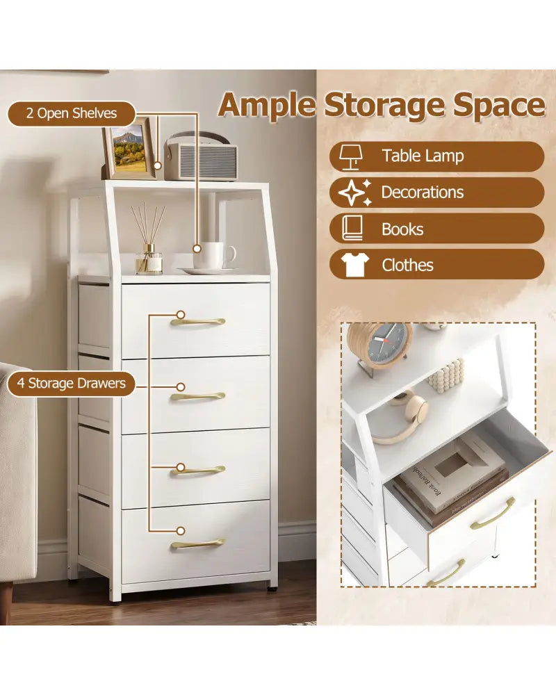 Tall Dresser with 4 Fabric Drawers and Metal Frame for Bedroom-White - White - Dressers & Chests